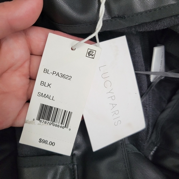 NWT Lucy Paris Faux Leather Paperbag-Waist Pants in Black - Picture 11 of 13